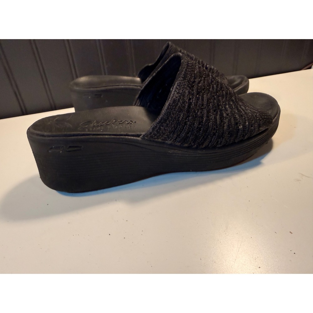 Skechers Luxe Foam Black Marl Knit Wedge Slide Sandals 16327 Womens Size 8 - Picture 11 of 13